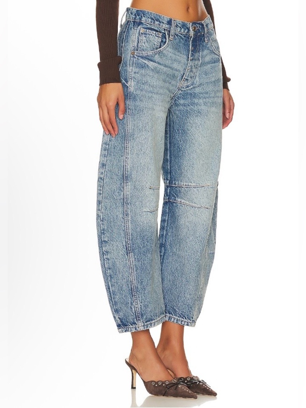 Free People Washed Light Blue Wide-Leg Crop Jeans - Picture 2 of 10